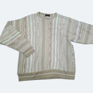 Vintage Franco Danti Collection Mens Large Green 3D Knit Stripe Sweater Italy